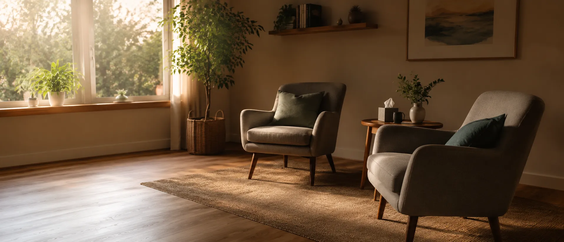 A therapeutic space — quiet, professional, alive